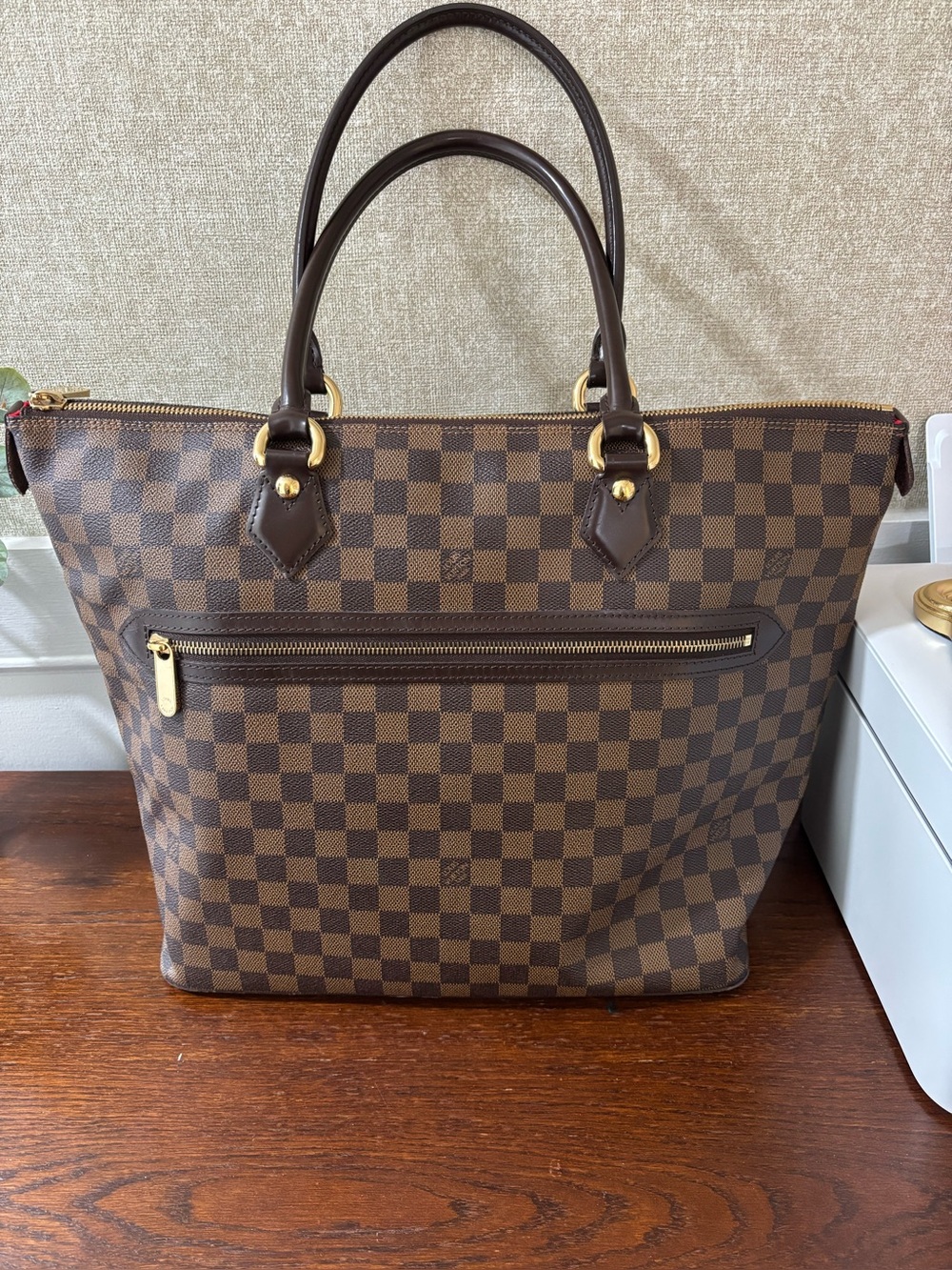 Louis Vuitton Authentic Damier Ebene Saleya GM tote shoulder bag,